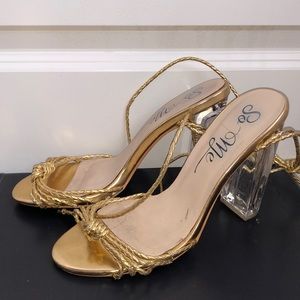 So Me Strap Sandals Heels Size: 8.5 Color: Gold, clear good condition